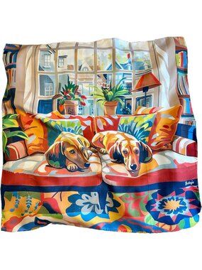 100% Silk Dachshund Scarf 27x27” - Mulberry Twill Bandana, Hand-rolled Edges